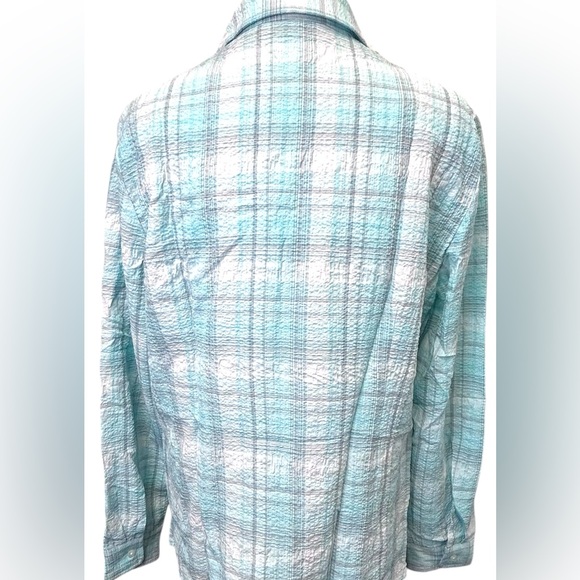 Orvis Women’s Long Sleeve Button Front Plaid Textured Shirt, Aqua, size L - Picture 5 of 10